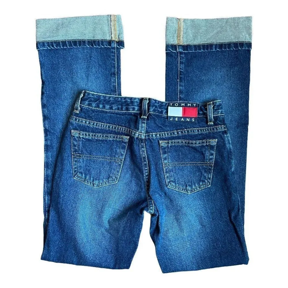 Tommy Hilfiger Jeans  Womens Size 1 Flag Logo Cuff Roller Jean Dark 27 x 30.5 - Picture 2 of 12